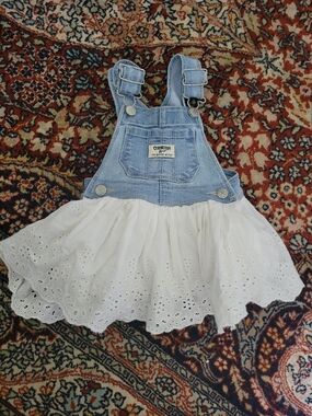 OshKosh B'gosh Light Wash Denim & White Eyelet Skirt Overalls - Kids